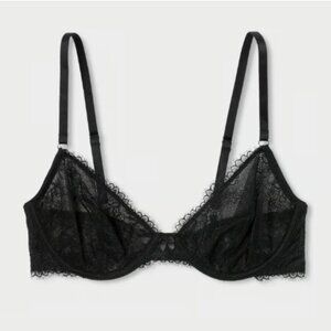 Auden Lace Unlined Comfort Wire Demi Coverage Bra Black 36D